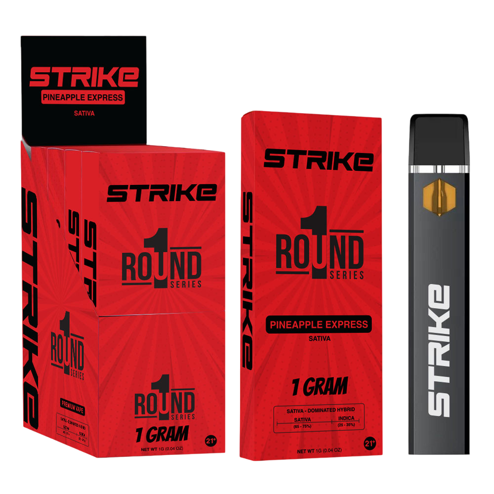 STRIKE ROUND1 SERIES 1G DISPOSABLE SATIVA - PINEAPPLE EXPRESS Strike Brands STRIKE ROUND1 SERIES 1G DISPOSABLE SATIVA - PINEAPPLE EXPRESS Strike Brands